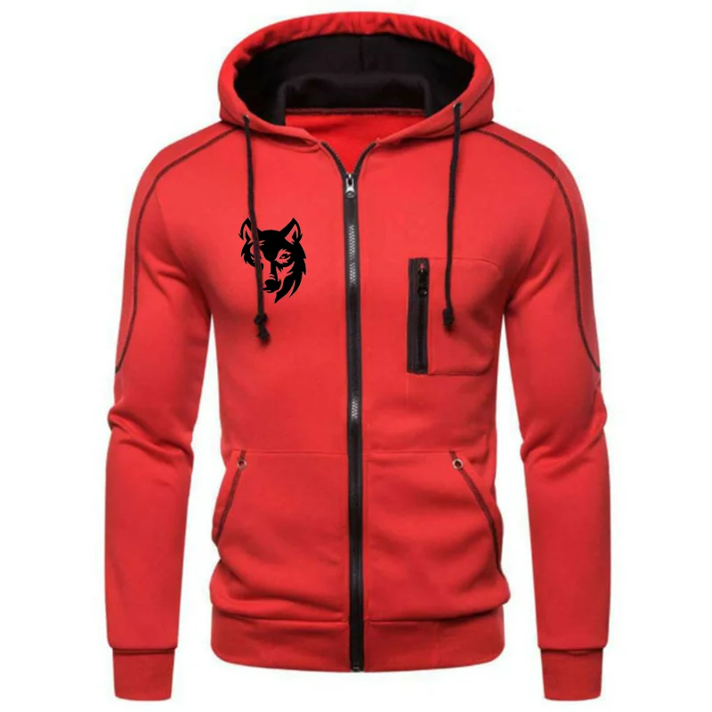 Men's Sweatshirt Long Sleeve Jacket Hoodie Zipper Closure Jacket Men's Hoodie Funny Wolf Printed Fall and Winter Jacket
