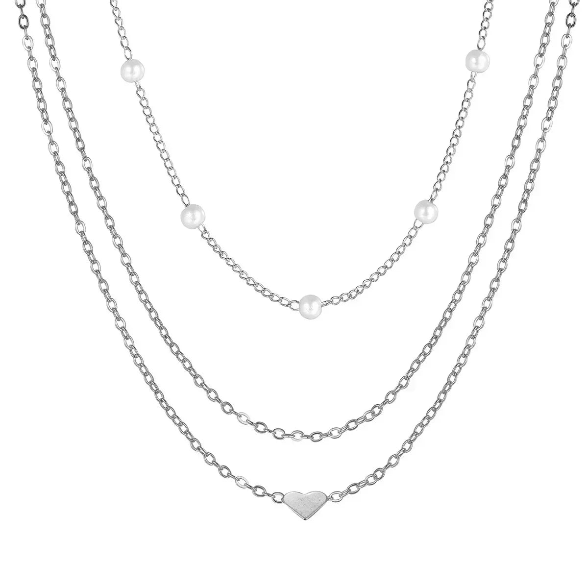 LATS Multilayer Pearl Cross Love Heart Pendant Necklaces for Women Gold Color Fashion Collarbone Neck Chain 2024 Trend Jewelry
