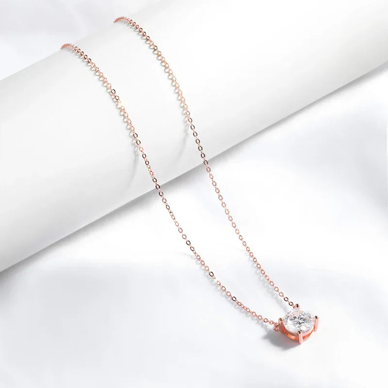 1-5CT Rose Gold Color Moissanite Necklace for Women D Color Sparkling Classic Lab Diamon Pendant Sterling Silver 925 100%