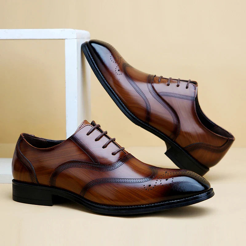 Luxury Brand Men's Glossy Leather Shoes Classic Brogue Shoes Lace Up Men's Office High-quality Business Shoes Big Size：38-48