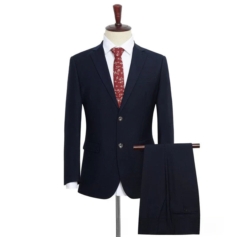 Plus Size Man Suit Set Solid Color Single Breasted Jacket Vest Pants For Host Groom Groomsmen Grey Black Navy 3-Piece Suit Set