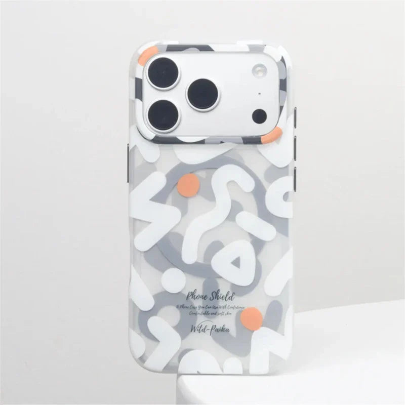 For MagSafe Geometric Graffiti Phone Case for iPhone 17 16 15 14 13 Pro Max Air Magnetic Wireless Charging Hard Shockproof Cover