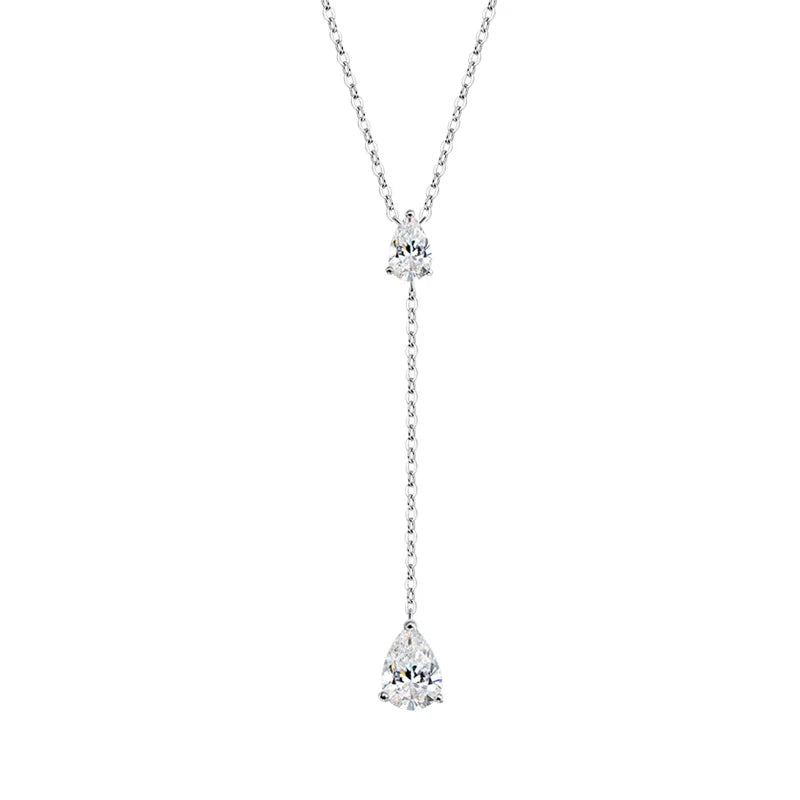 18k Plated Pear Cut All Moissanite Necklace Pendant 2 Gems Luxury Water Drop Jewelry Women Girls Real 925 Sterling Silver