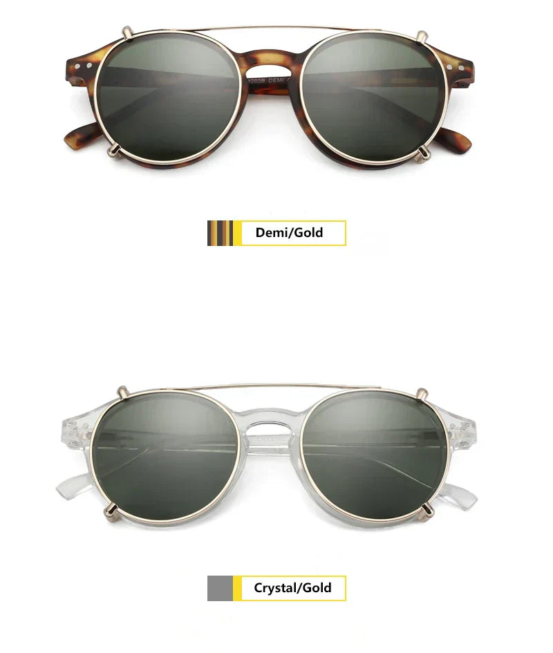 Steampunk Style Glasses (Anti Blue Light Blocking Eyewear) + Clip Lenses（Polarized Sunglasses Clips）for Women Men