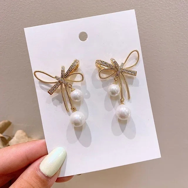 Temperament Stainless Steel Ribbon Long Tassel Bowknot Drop Dangle Earrings for Women Charm Party Jewelry Korean Fashion Gift