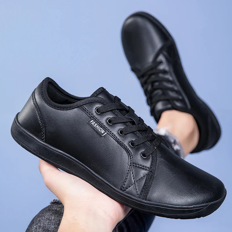 Oiaano Wide Toe Men Minimalist Shoes Comfortable Sneakers Leather Casual Shoes Black Slip On Leisure Loafers Drive Office