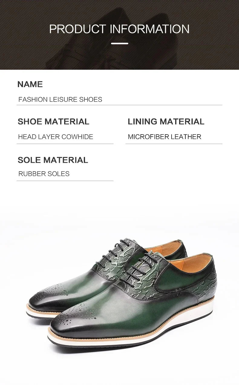 Men's Genuine Leather Brogue Shoes|All-Season Sport Casual Footwear|High-Quality Leather Dress Shoes|Comfortable Walking Shoes