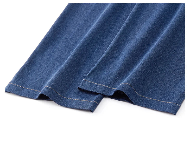 Spring Summer High Quality Lyocell Fabric Men's Jeans Classic Business Straight Denim Pants Work Trousers Male Plus Size 29-40