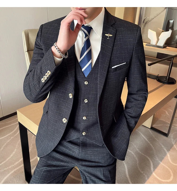 Traje De Boda De Alta Calidad Para Hombre, Traje Profesional De Negocios A La Moda, Chaleco Y Pantalones, Conjunto De 3/2 Piezas