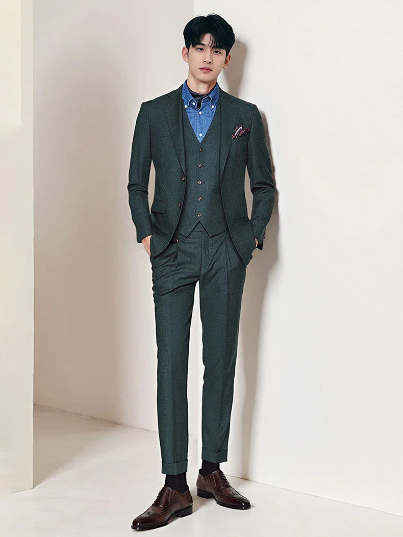 Men's Dark Green Suit Business Casual Wedding Suit Blazer & Pant Set Groom Tuxedo Alternative for Professional Office & Ceremony