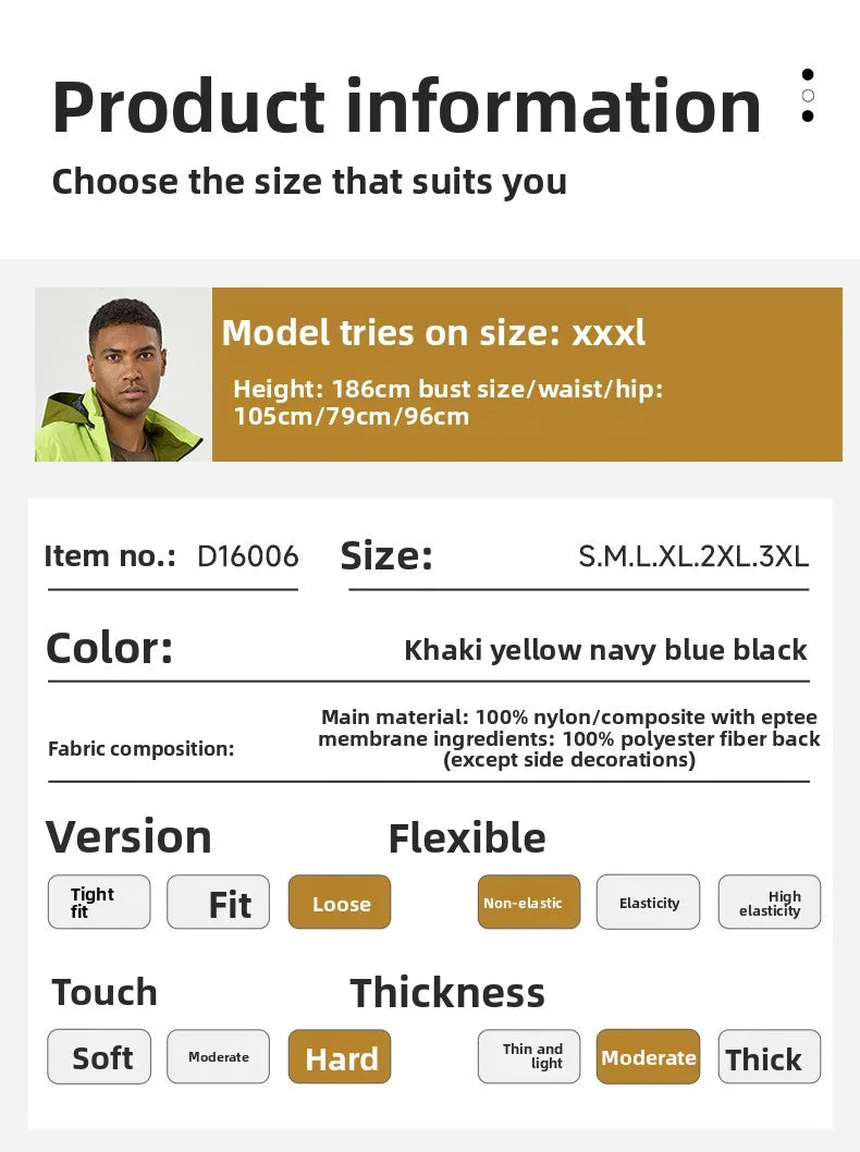 Autumn and Winter Hard-Shell Windbreaker Windproof Rainproof Breathable Outdoor Hiking Mountaineering Ski Suit Hooded Jacket