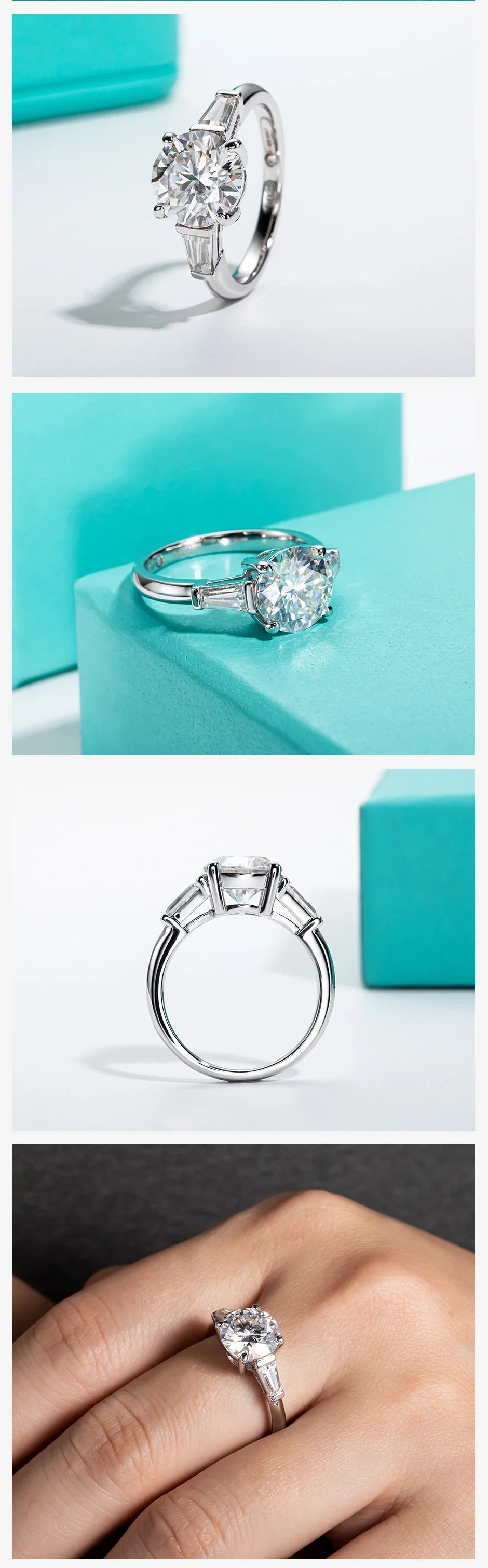 3ct Moissanite Engagement  Ring  D Color 925 Sterling Silver With Certificate 3-Stone Wedding Rings For Women