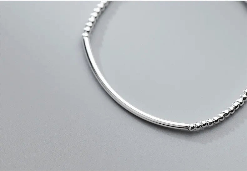 16cm Bracelets For Women Silver 925 Heart Silver Elastic Rope Round Bead Chain Sterling 925 Silver Women's Bracelet