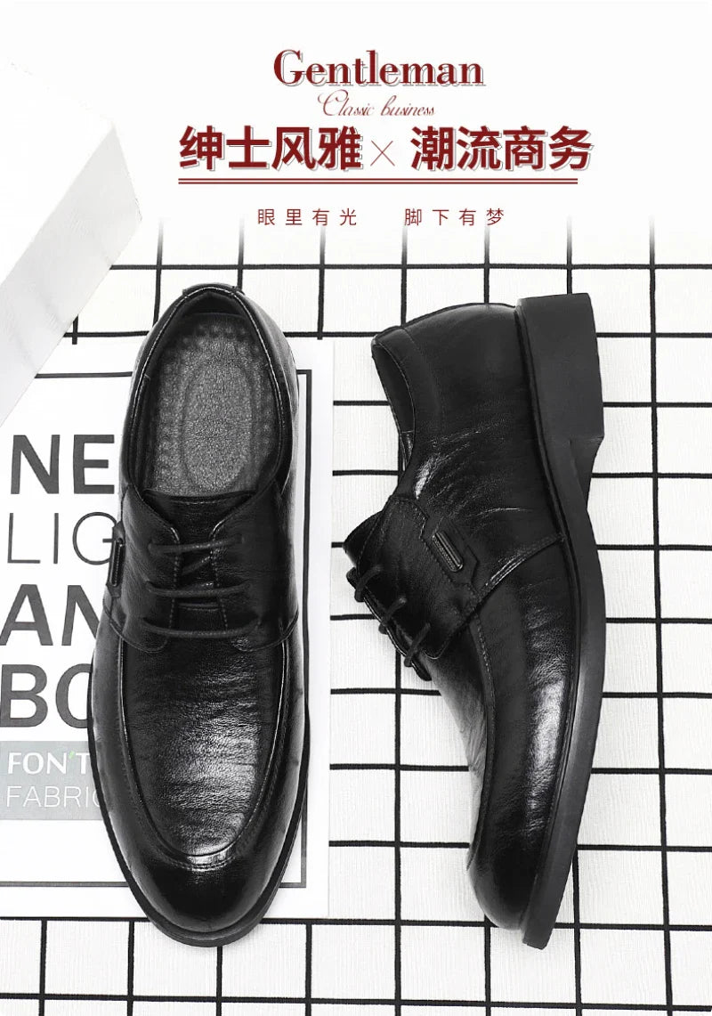 Brown Leather Dress Shoes British Style Lace Up Formal Business Footwear Groom Wedding Shoes Low Top Comfortable Office Shoes