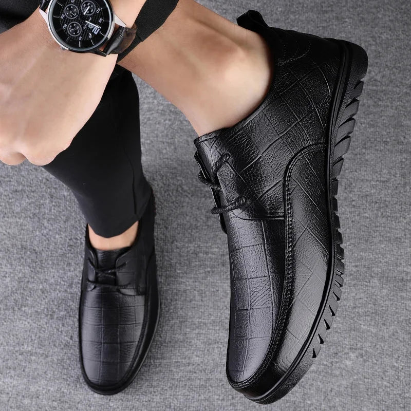 Male All-match Outdoor Flats Genuine Leather Men Casual Office Shoes Handmade Men Lace-Up Footwear 2024 New Mens Oxfords Shoes