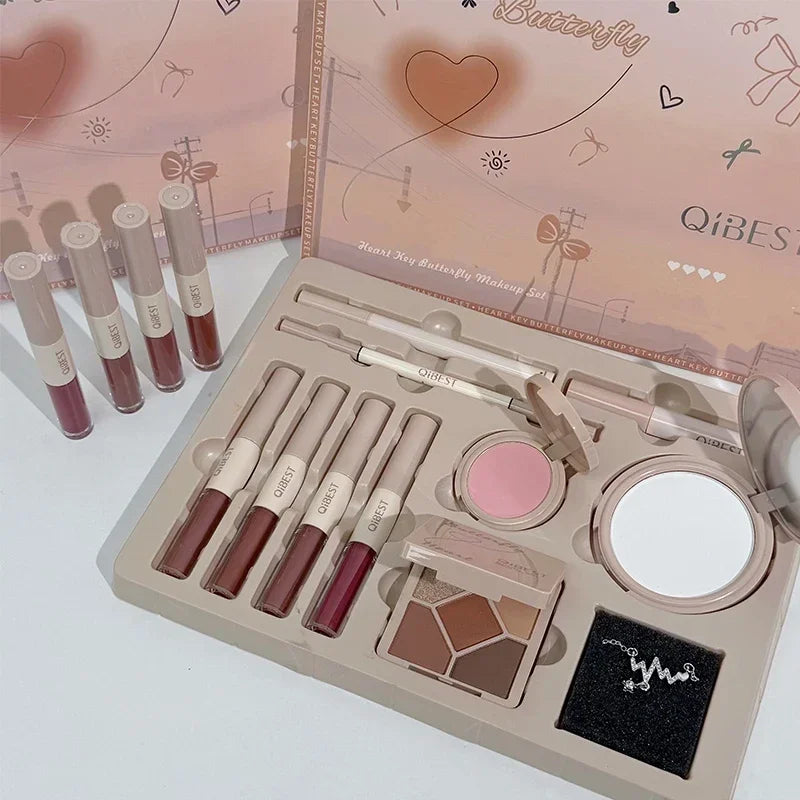 Multipurpose Makeup Set 4pc Double Head Lip Glaze, Face Pressed Powder,Blusher,Eyeshadow, Eyebrow Pencil,Eyeliner,Lip Oil