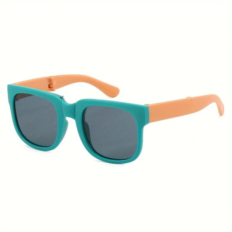 1 Pair Foldable Glasses for Boys & Girls Portable Square Frame Travel Glasses Playful Design|Durable Lenses Outdoor Glasses