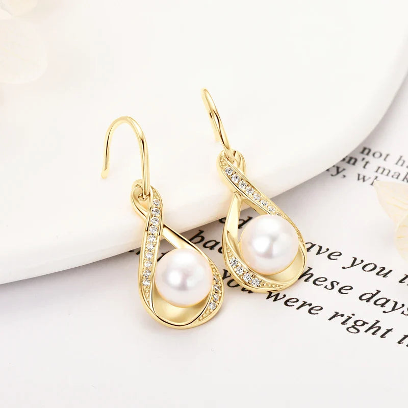 Moissanite Natural Freshwater Pearl Infinity Pendant Necklace & Earrings Sets for Women 925 Sterling Silver Wedding Jewelry Set