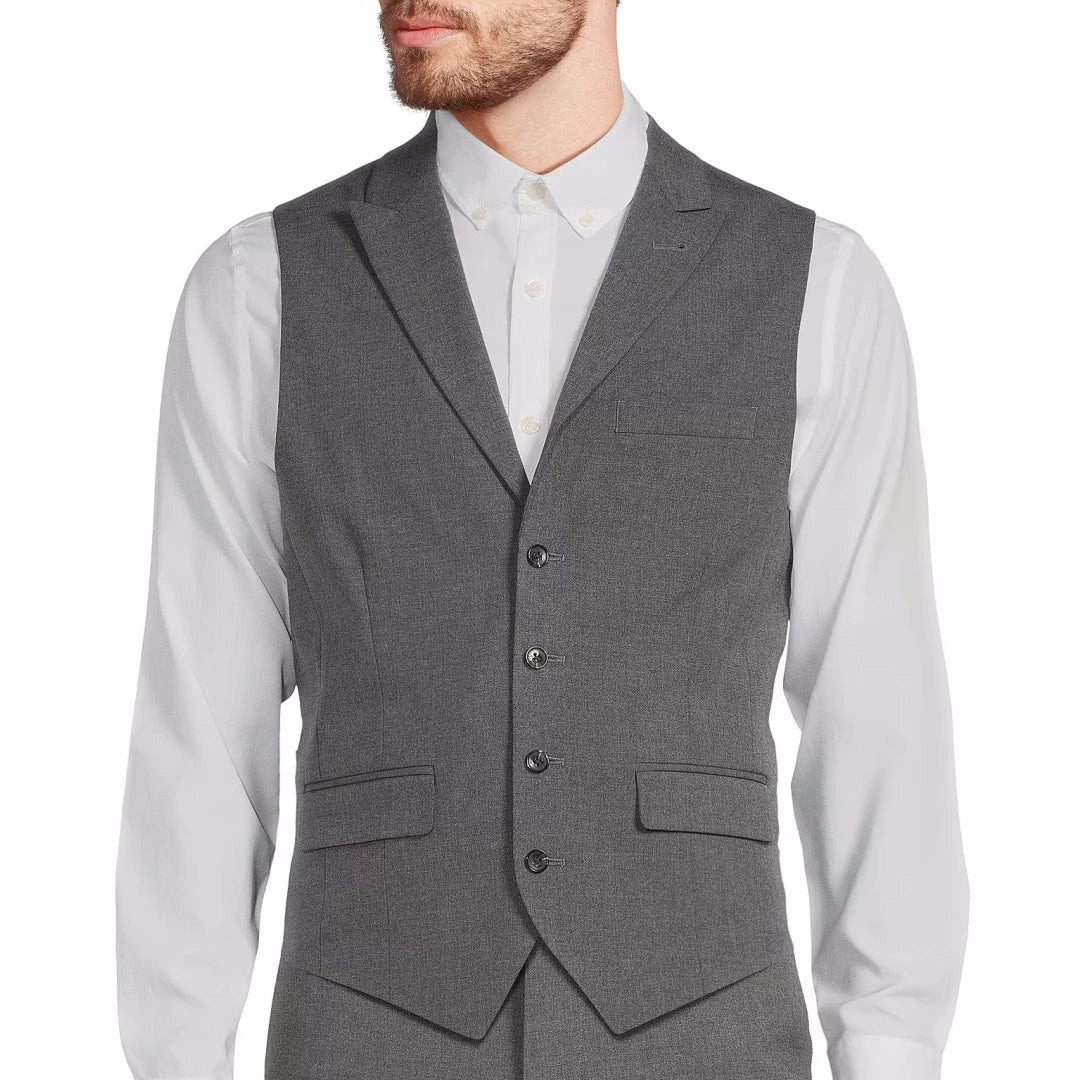 Men Vest Gray Single Button With Lapel Solid Waistcoat For Wedding Banquet Party Office Business Work Daily Men Suit Vest