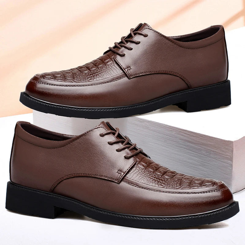 Luxury Brand Men Casual Flats Genuine Leather Business Oxford Shoes Antiskid Gentleman Shoes Crocodile Pattern Formal Dress Shoe