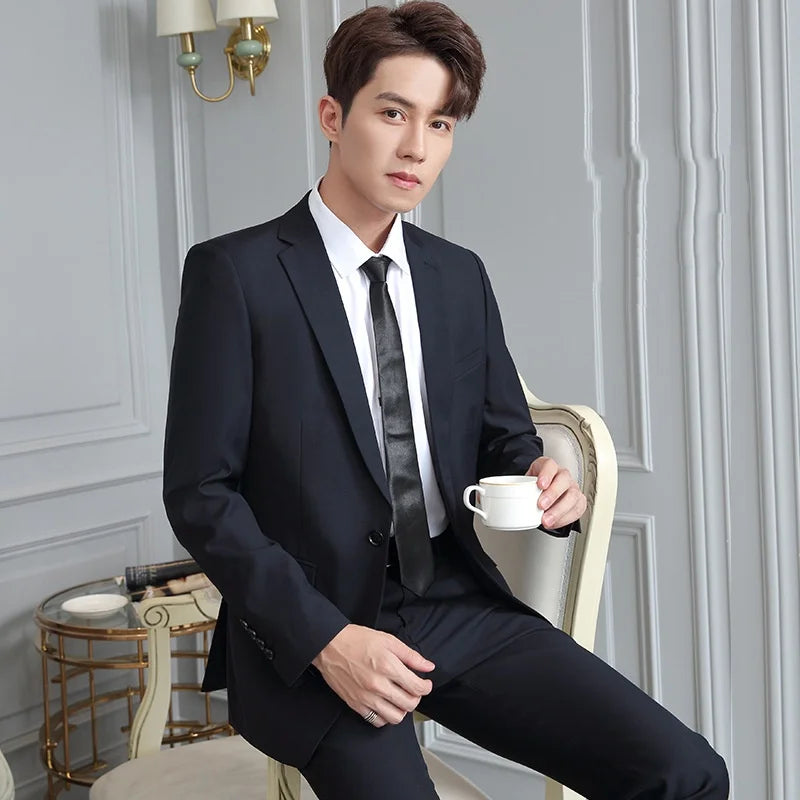 S-8XL Suit (Blazer+ Pants) Men's Fashion Casual Outdoor Gentleman Business Wedding Slim-fit Formal British Style Wedding Suit