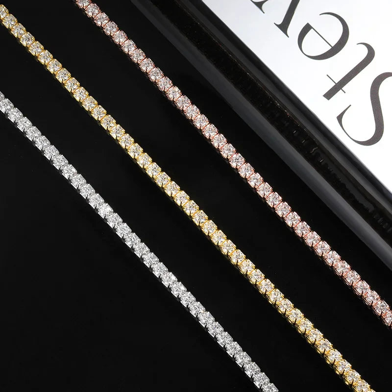 Adjustable Full 2mm 0.03CT D Color Moissanite Tennis Necklace for Women 925 Silver Plated 18K Gold Choker Neck Chain Gift