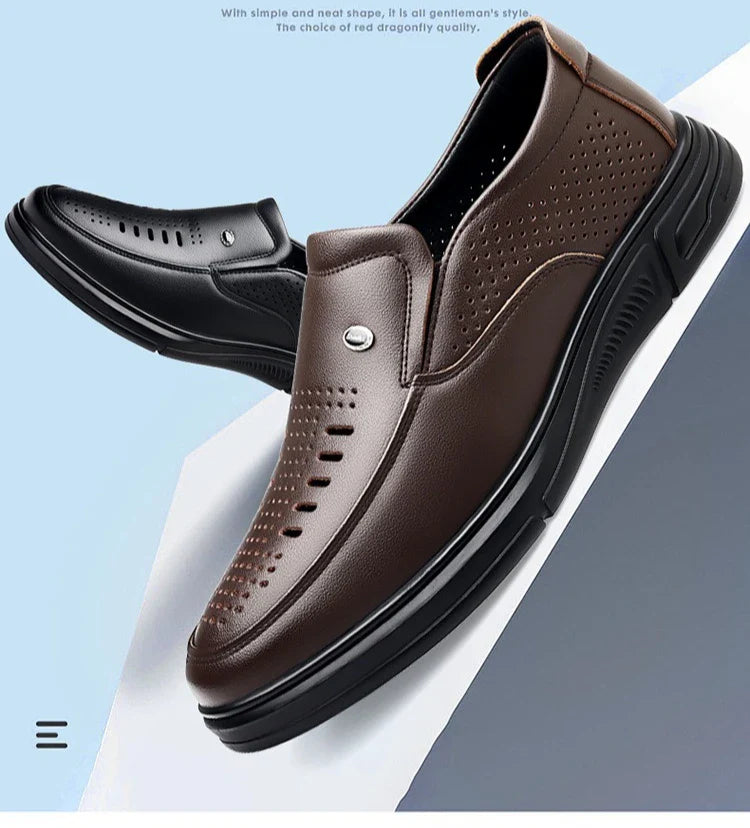 Spring Summer Hallow Leather Shoes for Men Solid Color Breathable Business Casual Shoes Male New Designer Fashion Sandals Man