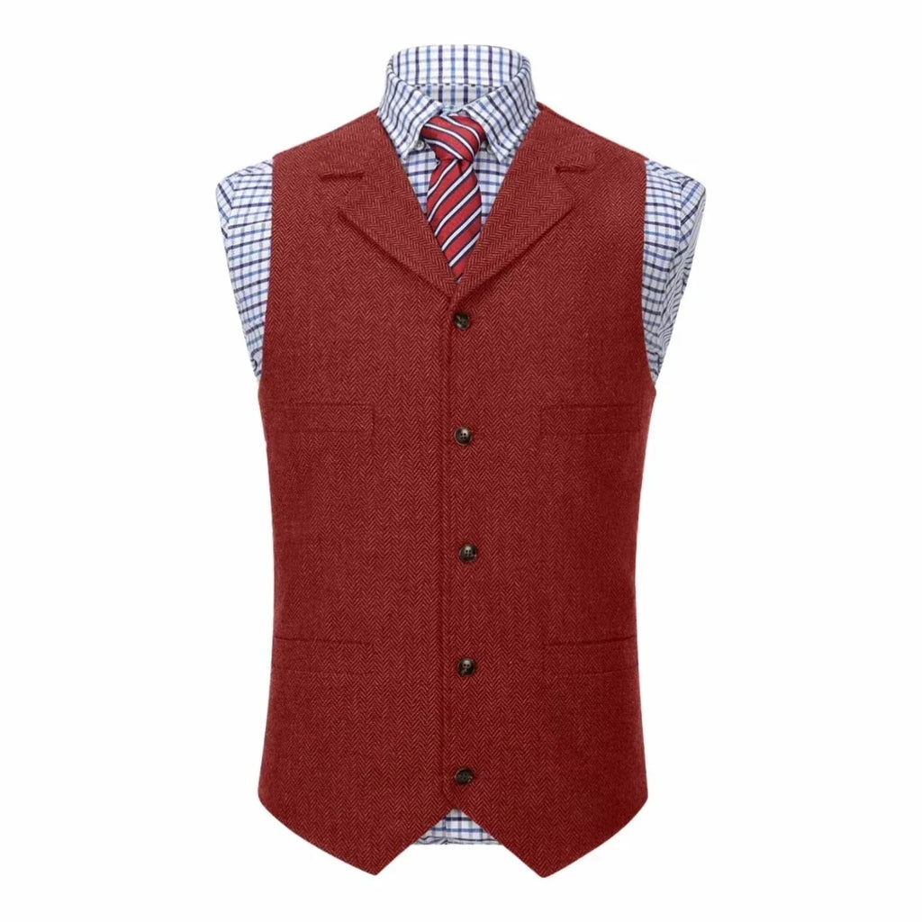 Men Vest Blue Herringbone With Lapel Single Button Waistcoat For Wedding Commute Business Office Work Daily Casual Men Suit Vest