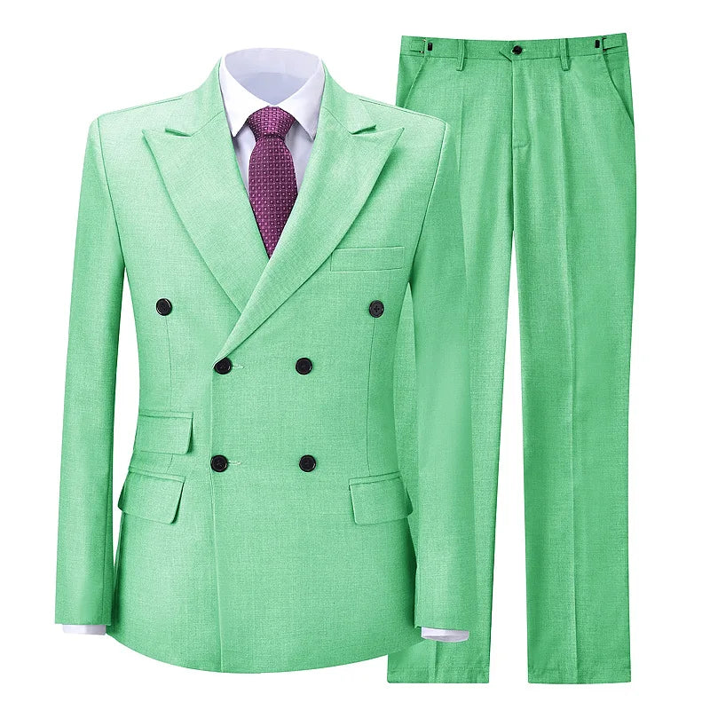 2026 New Men's Suit Business Casual Men's Suit Double Breasted Korean Version Slim Suit Professional Best Man Wedding