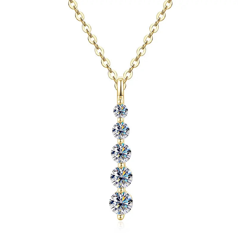 GRA Certified D VVS1 Full Moissanite Diamond 5-Stone Pendant Necklace for Women Girls Chain Neck Jewelry Gifts Collares