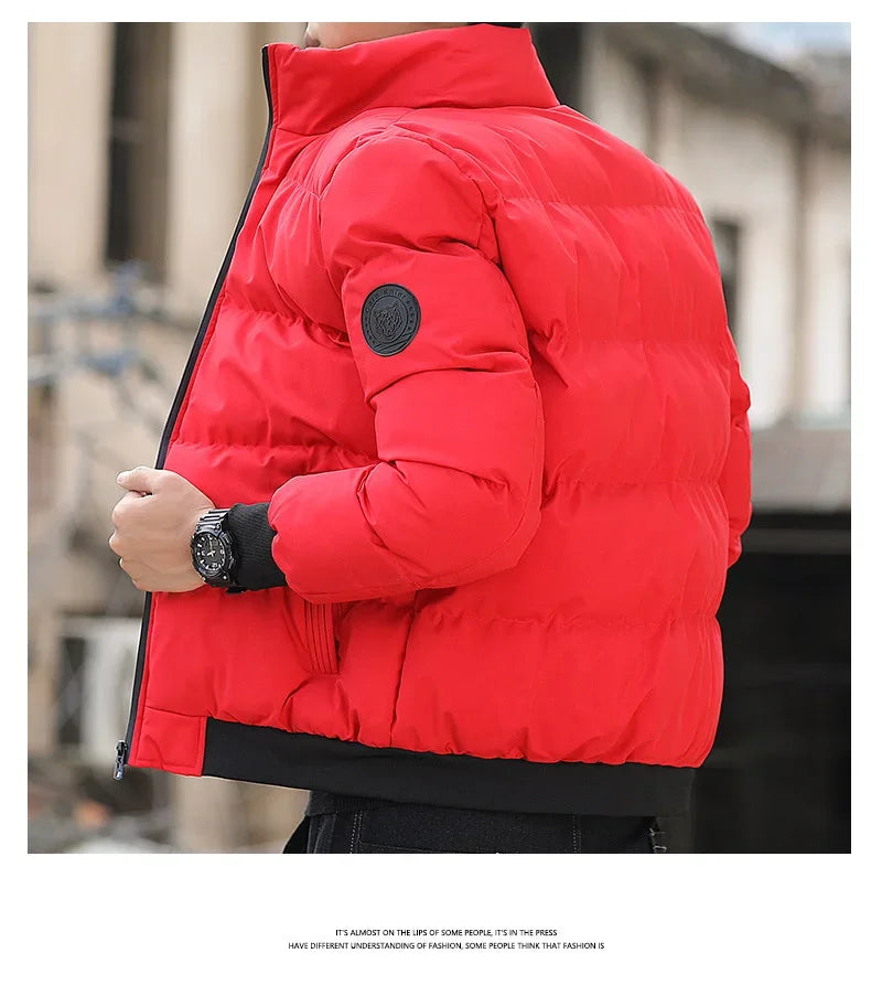 2025 Winter New Solid Color Zipper Down Jacket Thick Cotton Jacket Men Trendy Brand Casual Youth Coat Versatile Comfortable Top