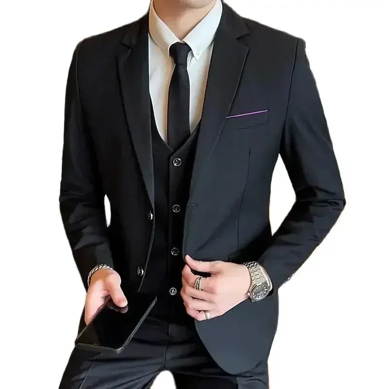 S-8XL (Blazer+ Vest + Pants) Men's fashion casual outdoor gentleman business wedding slim-fit formal British style wedding suit