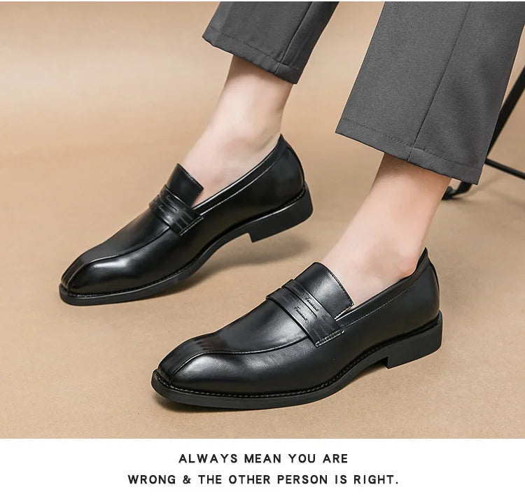 Men's Large Size Thick Bottom Heightening Painted Surface Slip-On Loafers Shoes with Rubber Sole And Ultra Leather Material