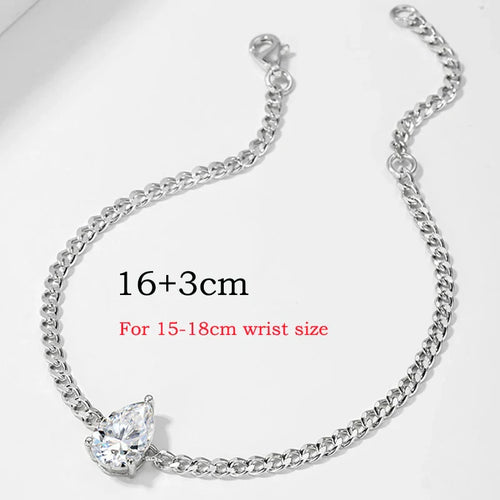 1CT 2CT 3CT Pear Cut Adjustable Moissanite Bracelets for Women Dainty Bridal Jewelry Lab Diamond Chain Pure 925 Silver