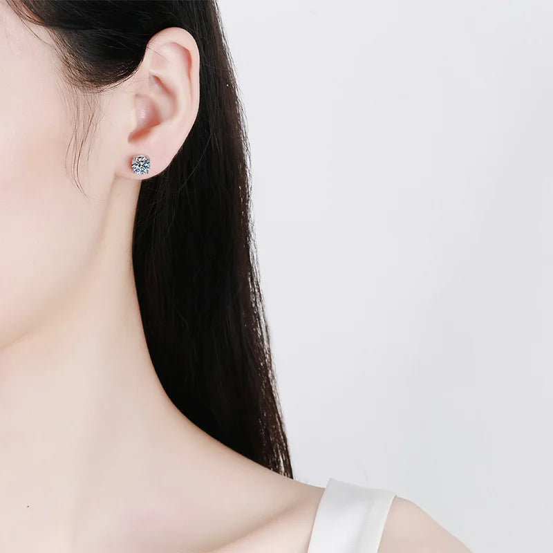 White Gold Plated 1-4ct Moissanite Earring Studs for Women 4 Claws Brilliant Halo Lab Diamond Jewelry S925 Solid Silver