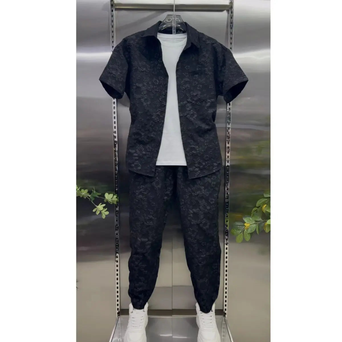 Summer Shirts+Pants Men Sets New Men Casual Print Shirt Two Piece Mens Sportswear Jogger Tracksuits Fashion Suit