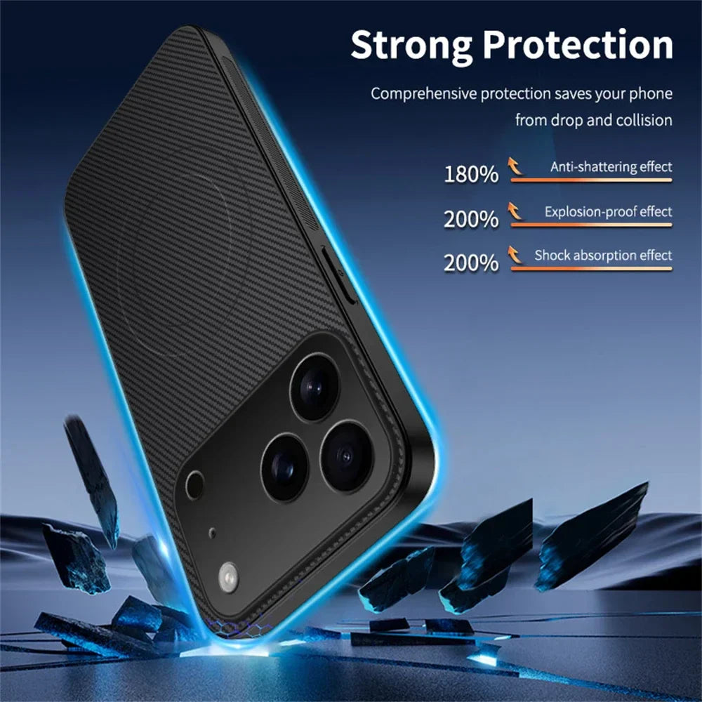 Luxury Ultra Thin Carbon Fbier Magnetic Leather Case for iPhone 17 16 15 14 13 Pro Max 17Air 16E Magsafe Wireless Charging Cover