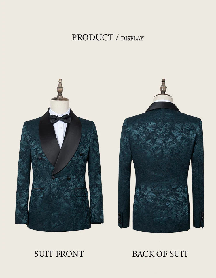 Luxury shawl collar 2-piece suit set men's party high-end business casual suit groom's wedding dress Jacquard pattern