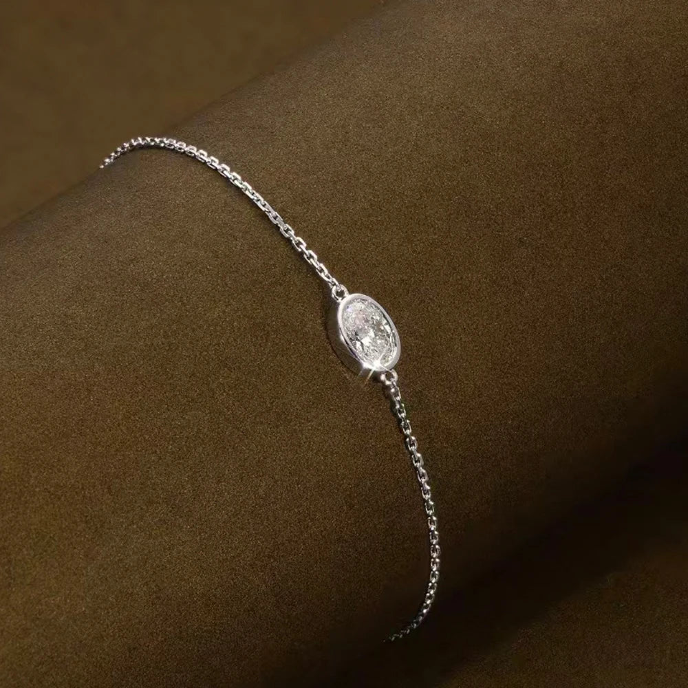 1/2CT Marquise Pear Cut Moissanite Solitaire Link Bracelet Women s925 Silver Bezel Setting Lab Diamond Bridal Wrist Chain