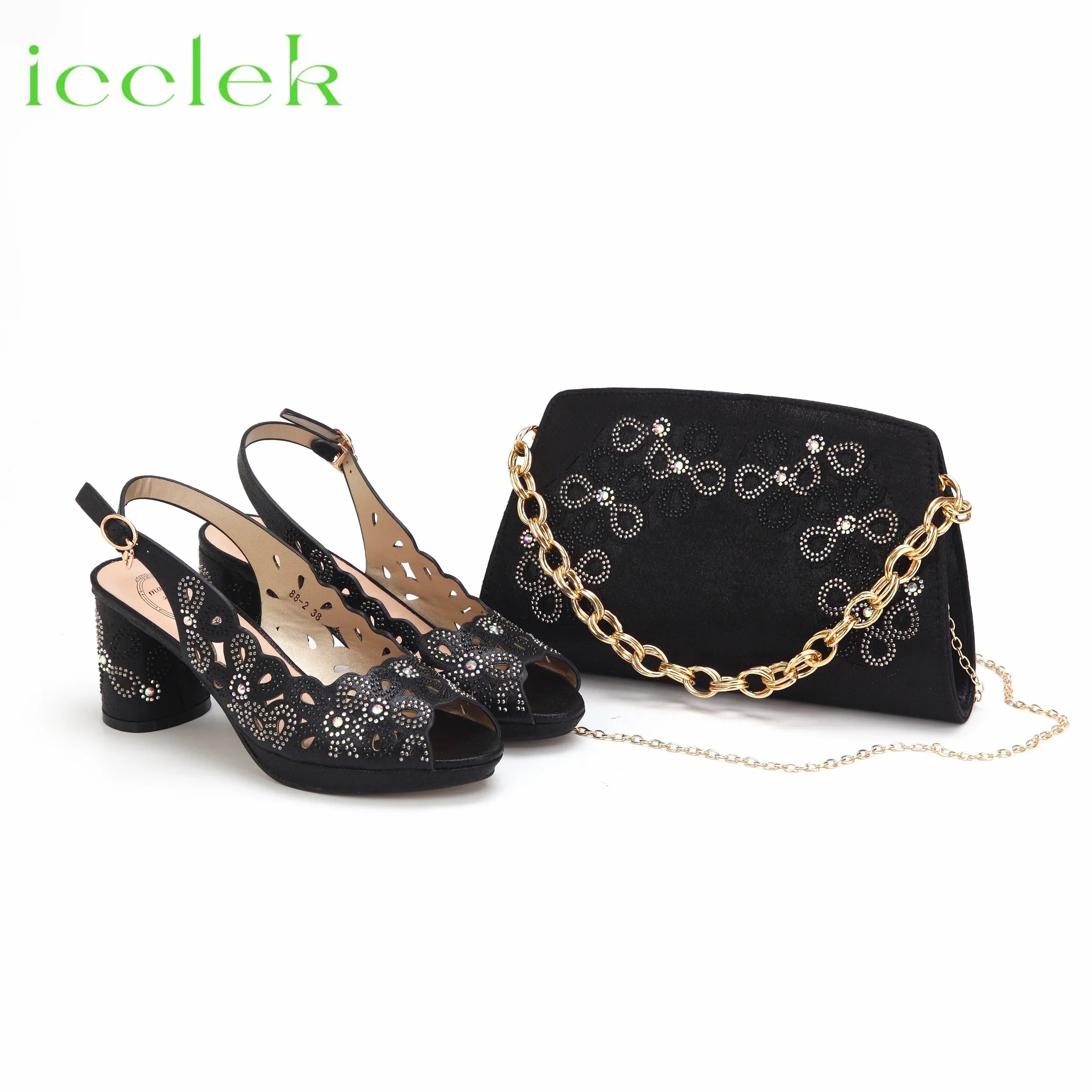 Hollwo Design Peep Toe High Heel Ladies Shoes Matching Bag Set