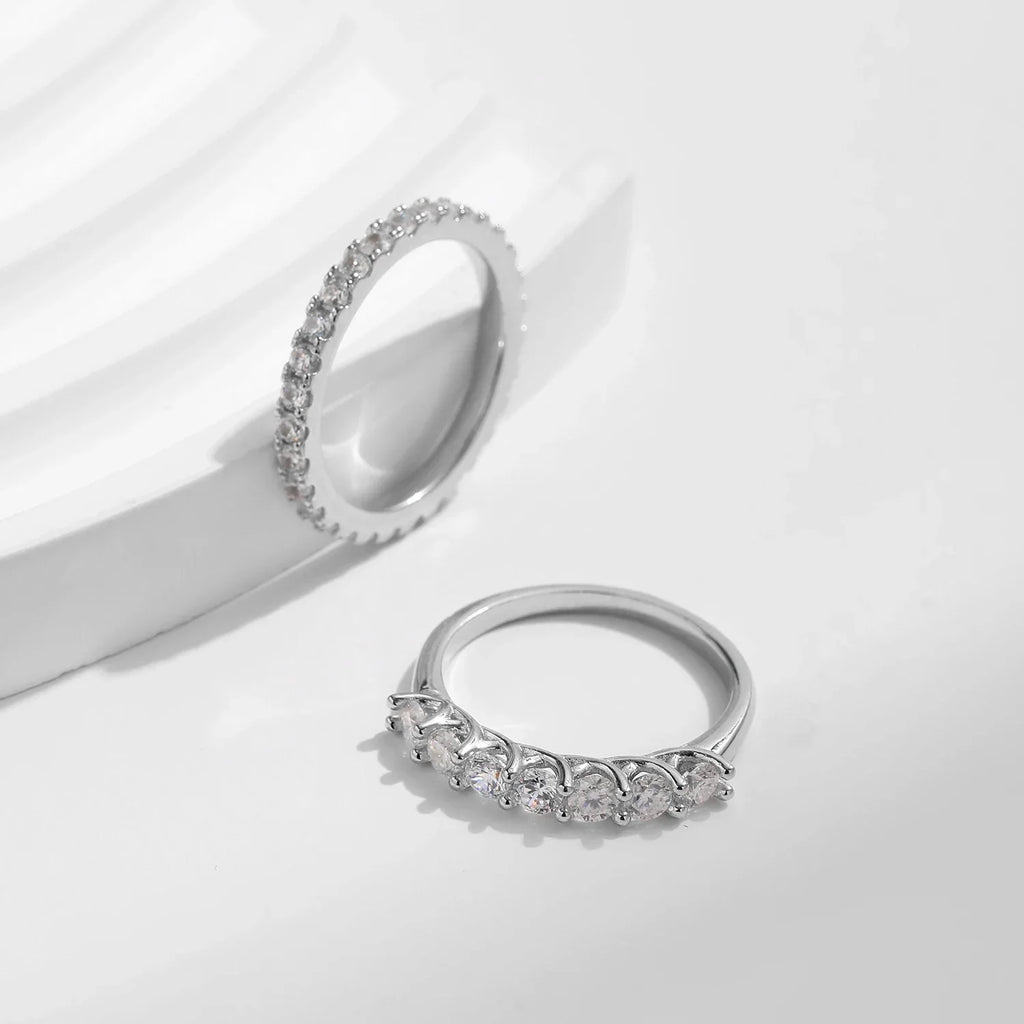 Moissanite Wedding Band 925 Sterling Silver Ring Platinum Plated Lab Diamond Stackable Crown Jewelry For Women Gifts