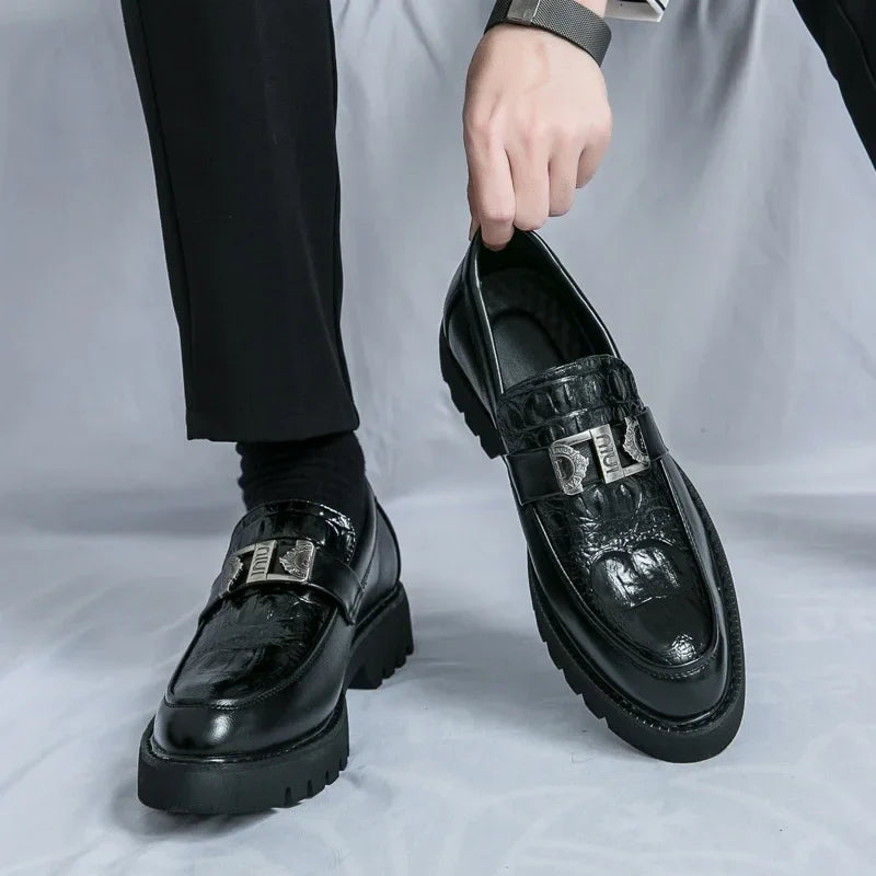 Mens Loafers Party Business Thick Soled Men Leather Shoes Dress Platform Shoes Comfortable Fashion New Casual Shoes for Men