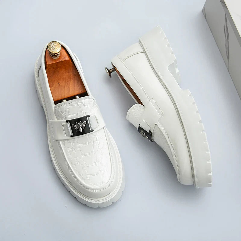 2026 Fashion Bee Design Men's Leather Shoes Thick Sole Luxury  Slip On Loafers Comfort Fashio Business Party Formal Dress Shoes