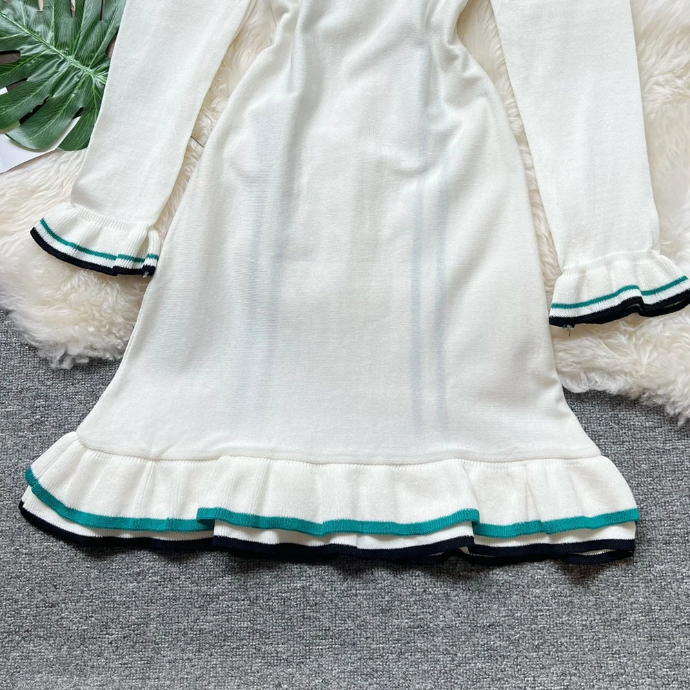 Brand Fashion Women Knitted Mini Dress Ins Hot Sexy Package Hips Ruffled Party Dress Streetwear Lady Outfits Vestidos