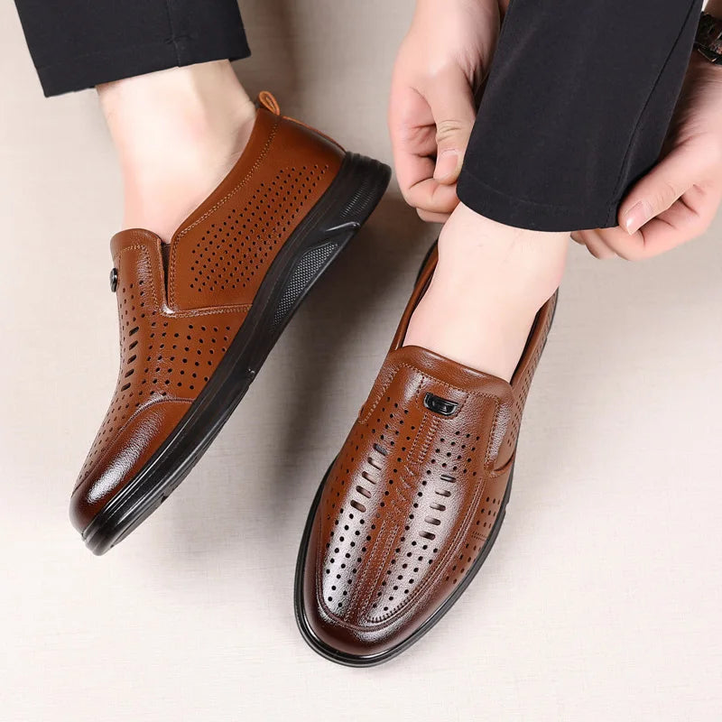 Spring Summer New Hallow Leather Shoes for Men Solid Color Fashion Dress Shoes Male Soft Sole Business Casual Shoe Man