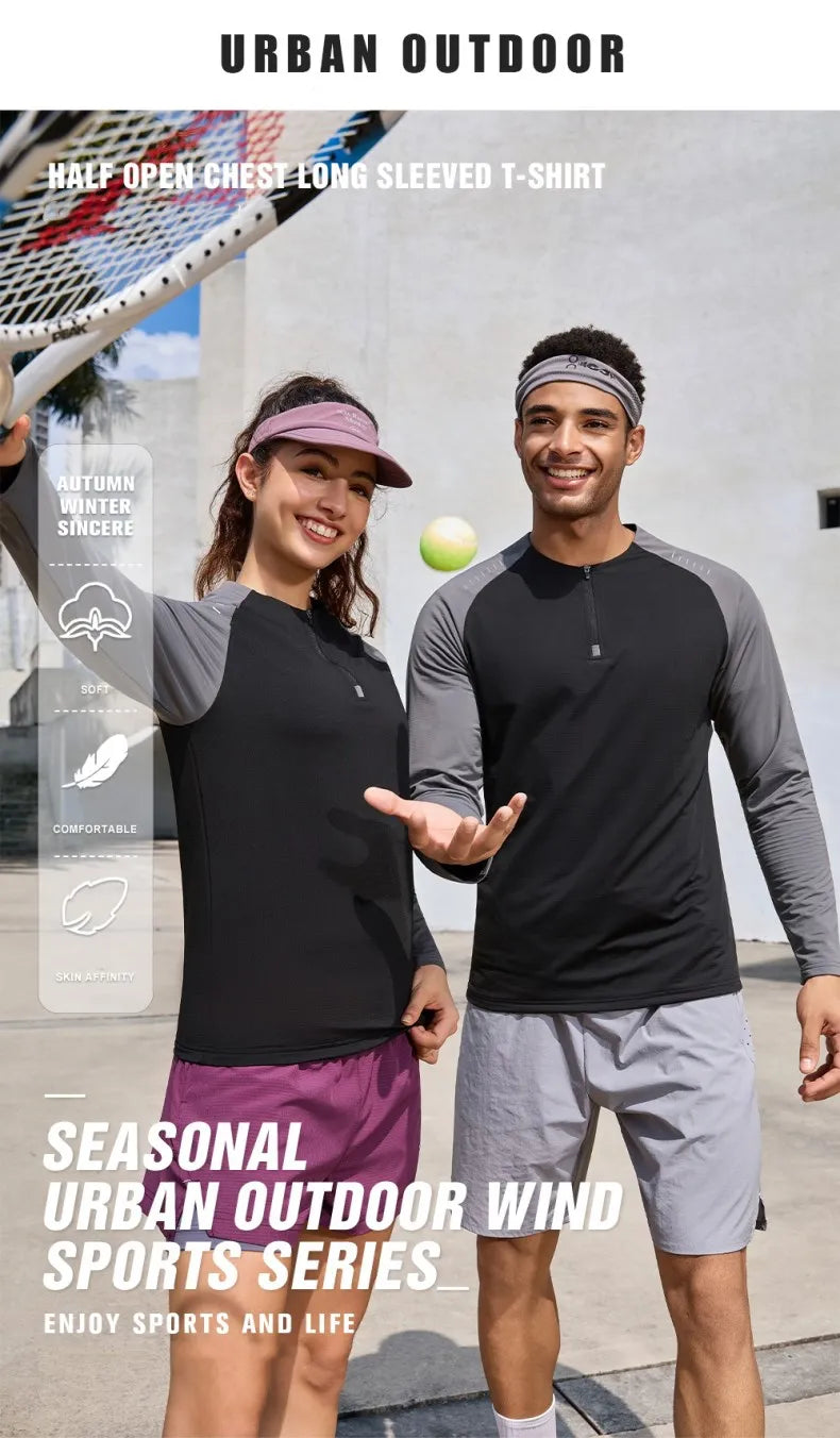 Outdoor Sports Stand-up Collar Long-sleeved Quick-drying Clothes Autumn Half-zipper Top Cycling Running Yoga Gym Fitness T-shirt