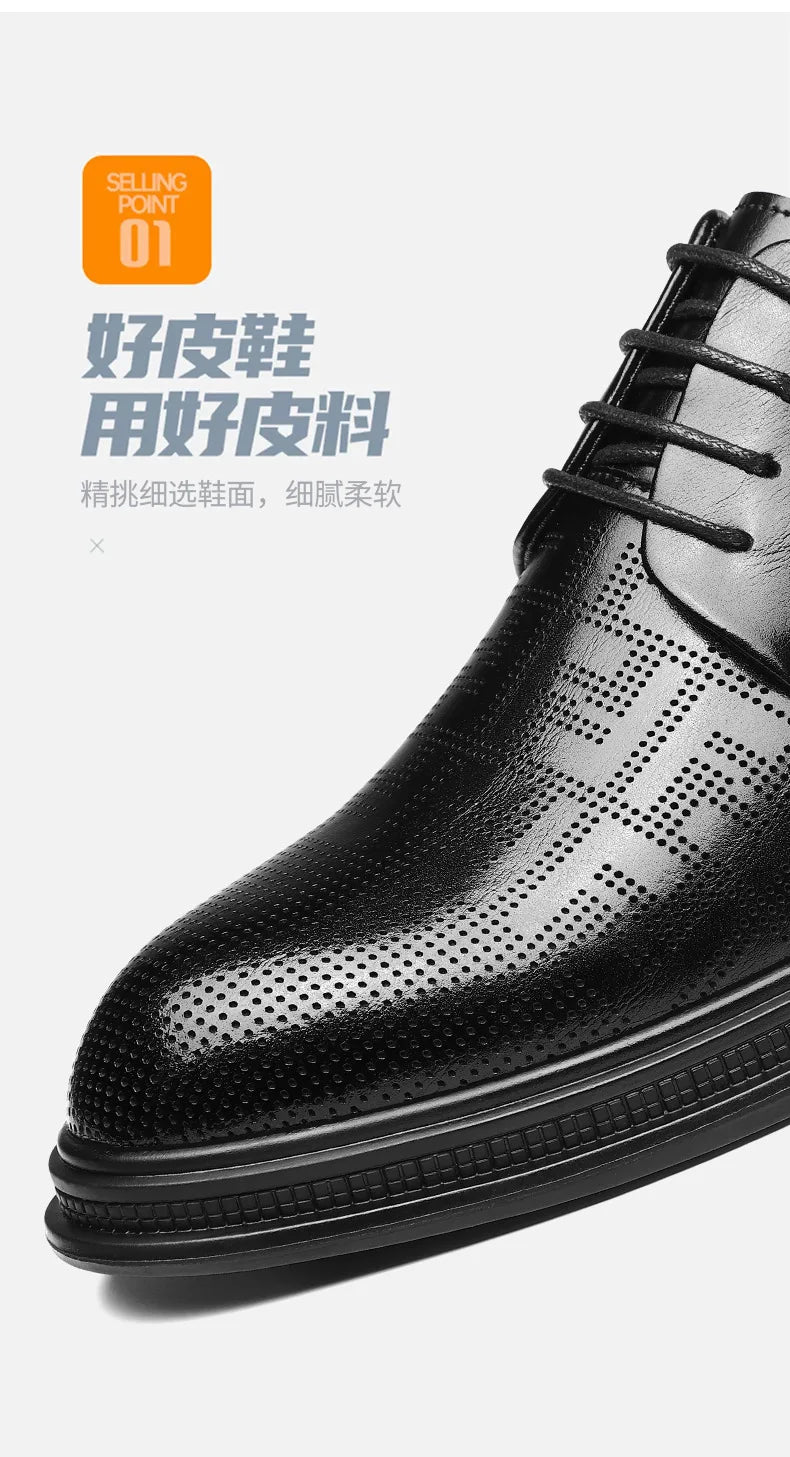 Spring Summer Increase Leather Shoes for Man Lace Designer Business Casual Shoes Male Fashion British Style Dress Shoe Man