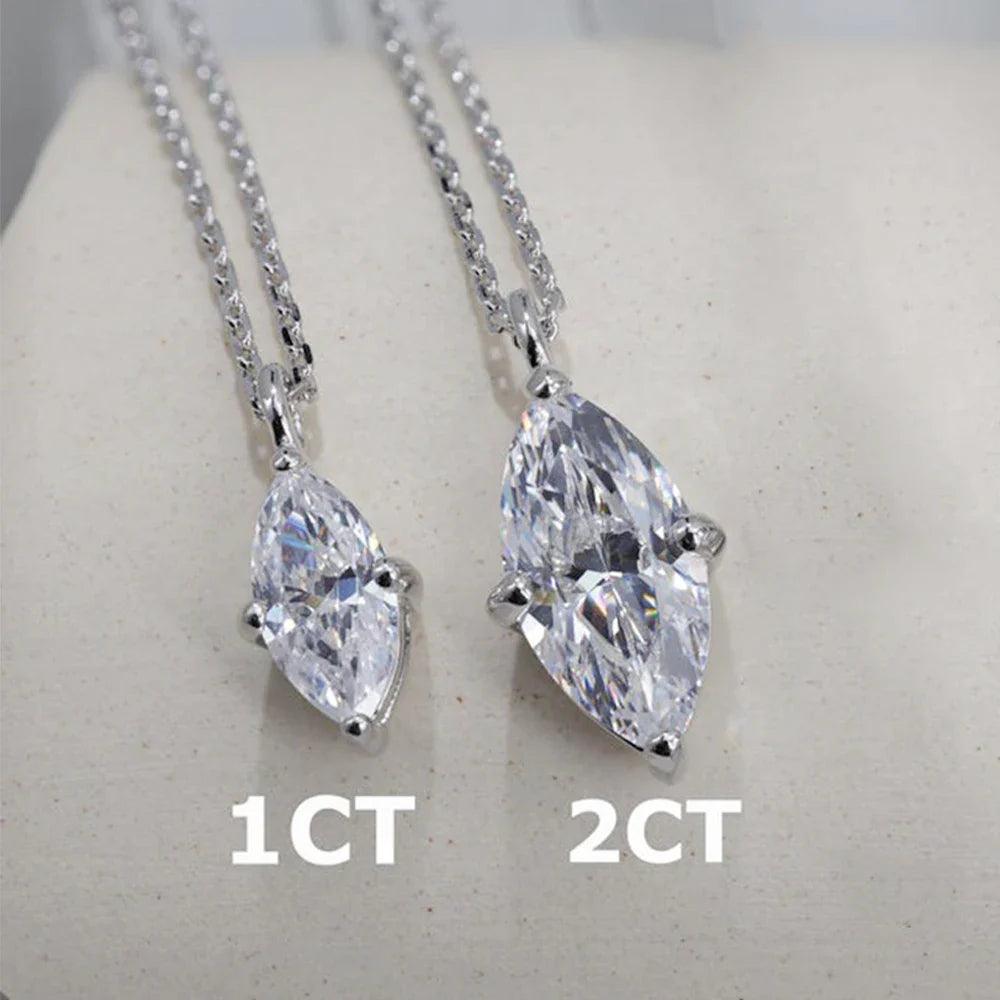 1CT 2CT Marquise Cut Diamond Pendent Necklace GRA Certified 925 Sterling Silver 18k Plated Solitaire Necklace for Women Jewelry