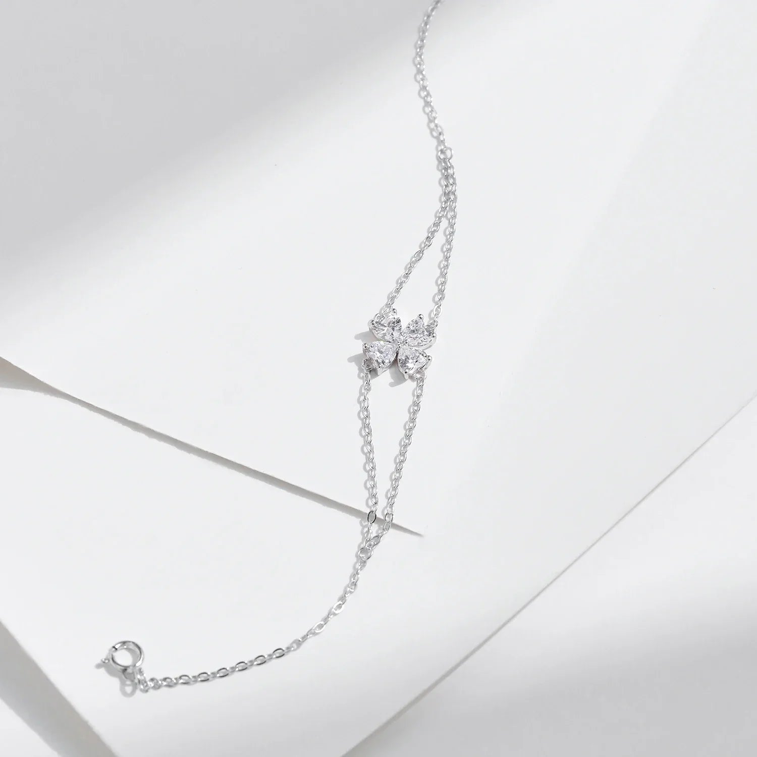 925 Sterling Silver Double Layer Flowers Hearts CZ Romantic Bracelet Luxury Adjustable Chain Link for Women Jewelry