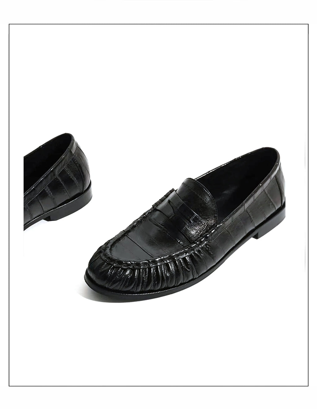 Loafers for men's eel skin pleated design a top layer cowhide slip in formal dress shoe suitable for casual work and commuting